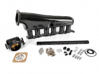 Коллектор впускной фрезерованный Toyota 2jz-gte c дросселем 90мм и топливной рейкой (черный)